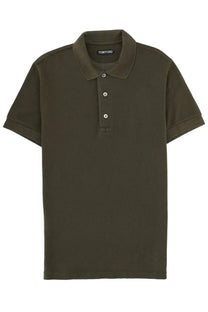 Olive green tom ford men’s lyocell and cotton polo shirt with classic collar and three-button placket