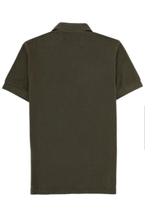 Tom Ford men’s olive green polo shirt with classic collar short sleeves made from textured lyocell and cotton fabric