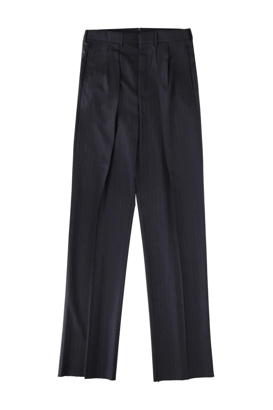 Black pleated trousers with a sleek tailored fit shown from the back in tom ford men’s pinstripe blue pants