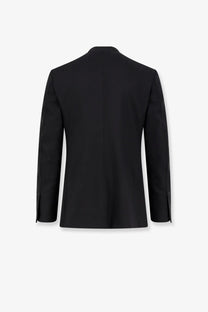 Tom Ford men’s Shelton wool tuxedo black tailored suit jacket with sleek modern cut and subtle seam detailing