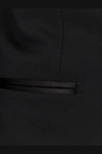 Black zipper pull with textured matte finish on tom ford men’s shelton wool tuxedo black
