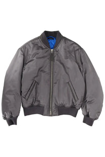 Tom Ford men’s silk bomber jacket in dark gray with blue lining and ribbed cuffs for stylish casual wear
