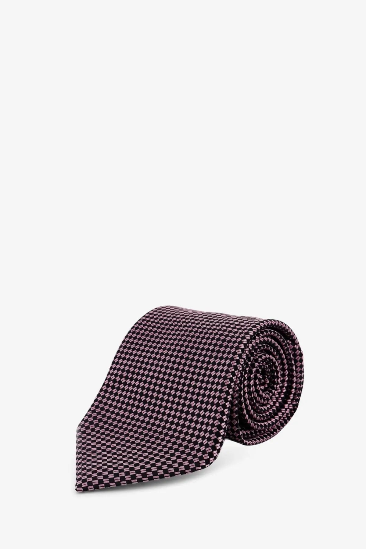 Tom Ford men’s silk tie rolled with burgundy and white houndstooth pattern, elegant accessory for formal wear