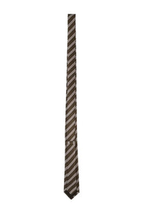 Tom Ford men’s silk tie in brown with diagonal silver stripes crafted from smooth silk-like material