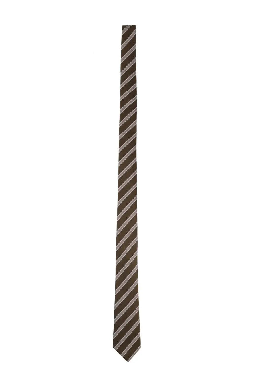 Tom Ford men’s silk tie in green with a sleek brown front featuring fine lighter diagonal stripes