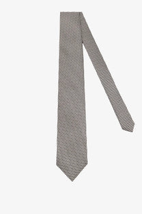 Tom Ford men’s silk tie in white with a sleek gray and white houndstooth pattern and classic pointed tip