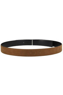 Tom Ford men’s slim belt in beige brown suede with black buckle and inner lining
