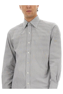Tom Ford men’s slim fit gray and white pinstripe long-sleeve dress shirt with classic collar