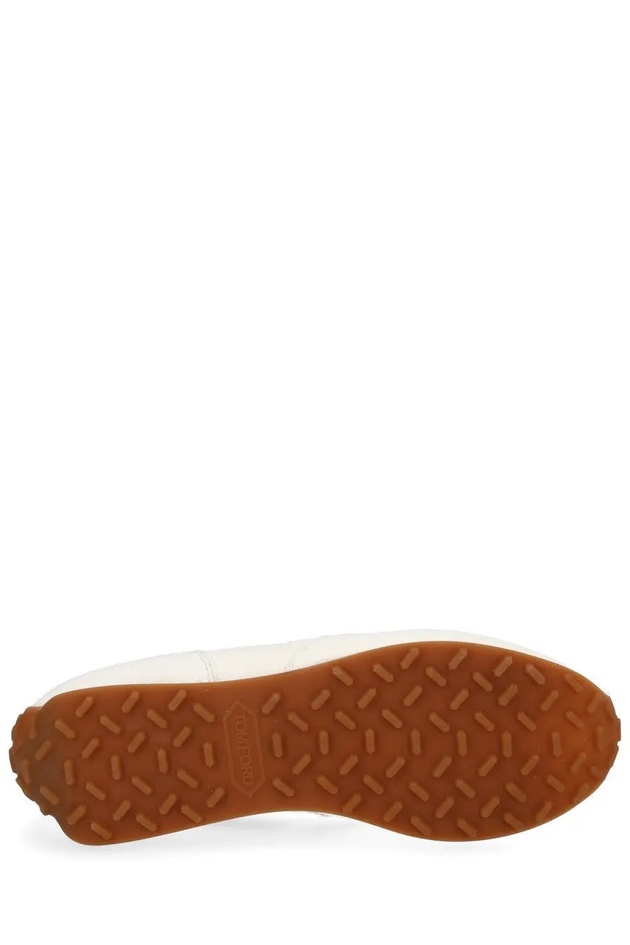Tom Ford men’s sneaker Mick white white canvas sneaker with tan rubber sole and textured diamond-patterned tread