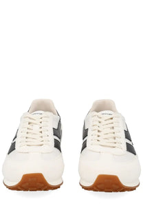 Tom Ford men’s sneaker Mick white with black side stripes and tan rubber sole white leather sneakers