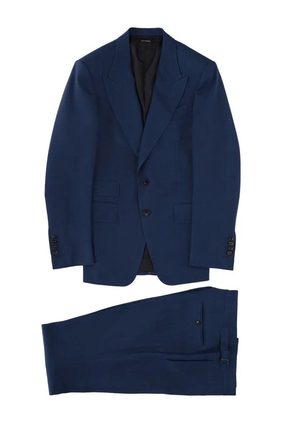 Navy blue wool two piece suit by dolce and gabbana shown from the back for formal and business wear