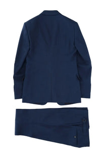 Tom Ford men’s two piece wool dress blue suit with a tailored navy blue sleek modern cut and subtle texture