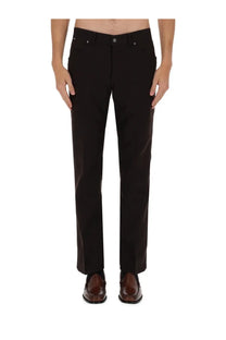 Tom Ford men’s wool pants brown with black straight-leg five-pocket design and subtle stitching details