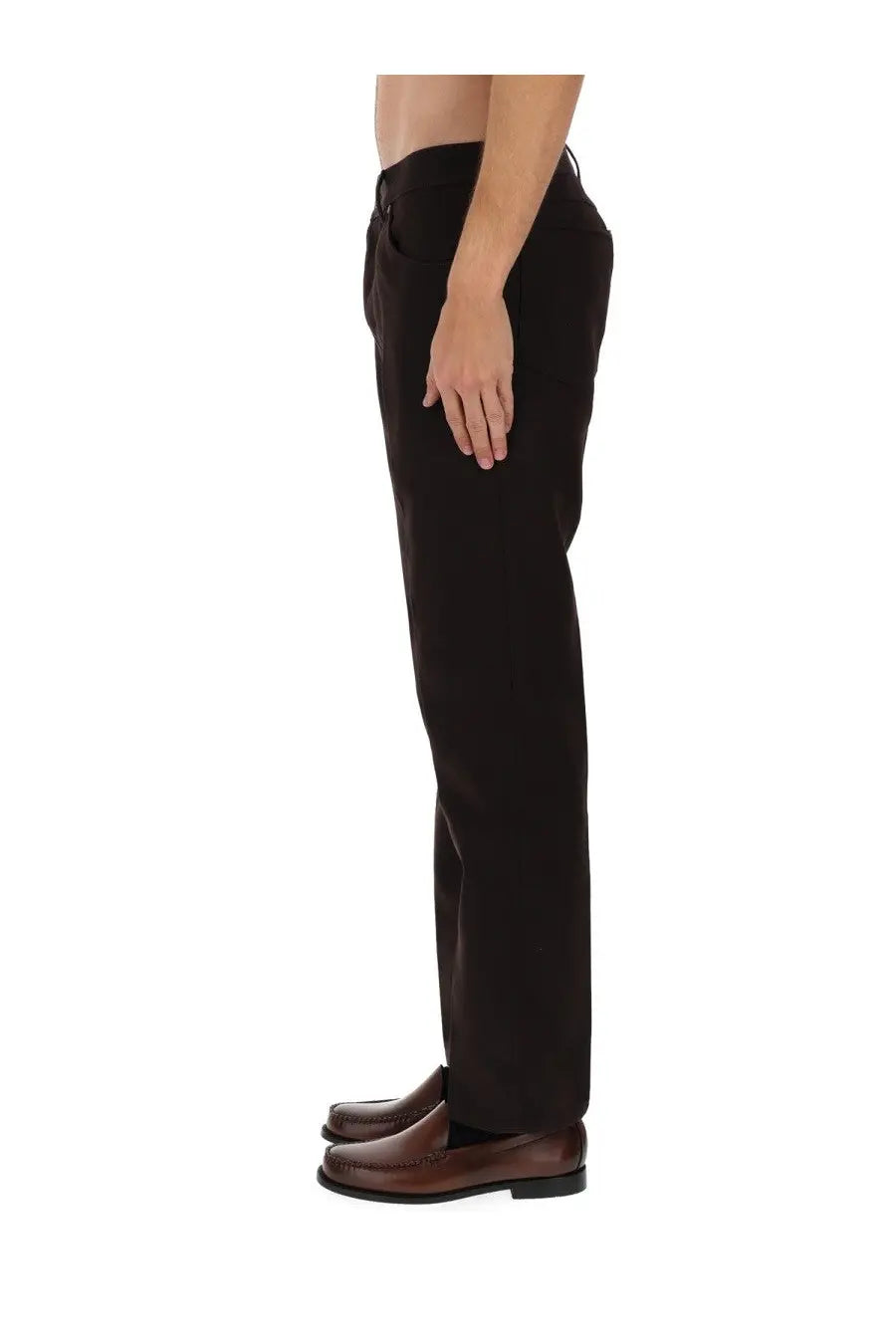 Tom Ford men’s wool pants brown with black tailored straight-leg trousers and subtle stitching details