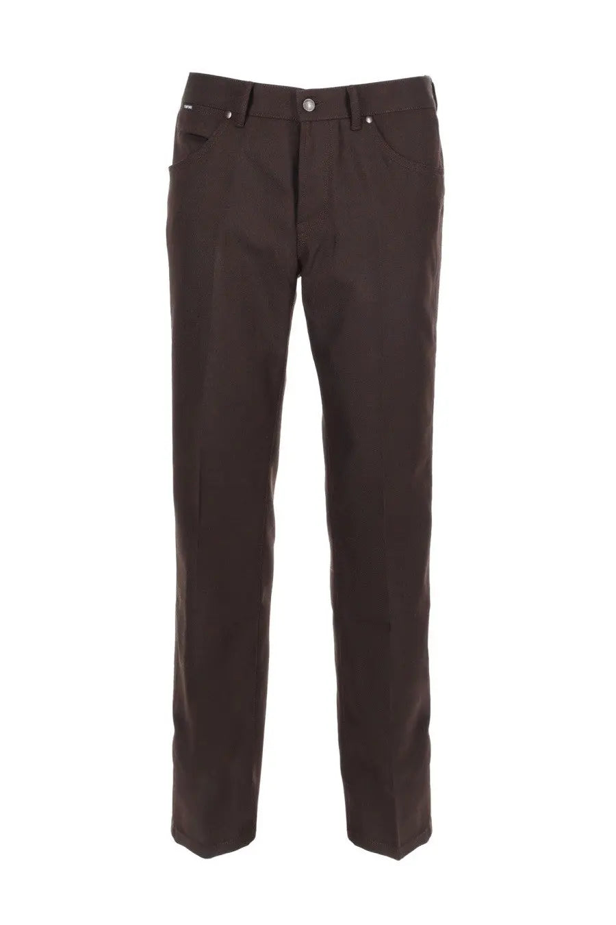 Dark brown tom ford men’s wool dress pants with classic straight-leg cut and subtle stitching details