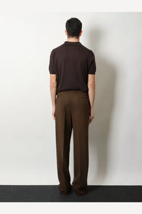 Tom Ford men’s brown wool trousers with straight-leg cut and subtle pleats at the waistband