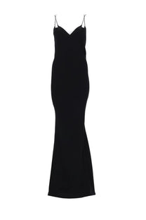 Tom Ford women’s black satin slip dress with thin double spaghetti straps and a flattering v-neckline