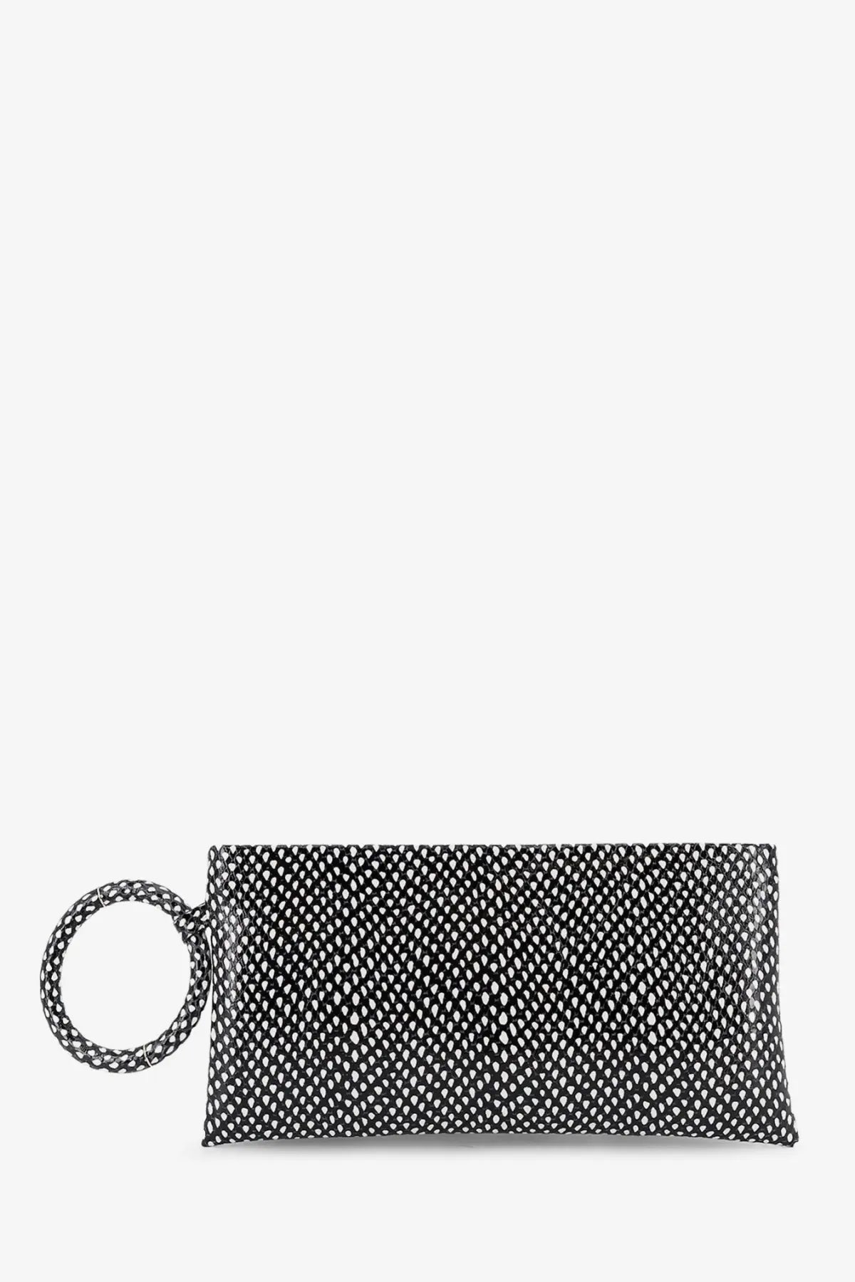 Tom Ford women’s aura leather clutch bag black with textured scale pattern and braided ring handle