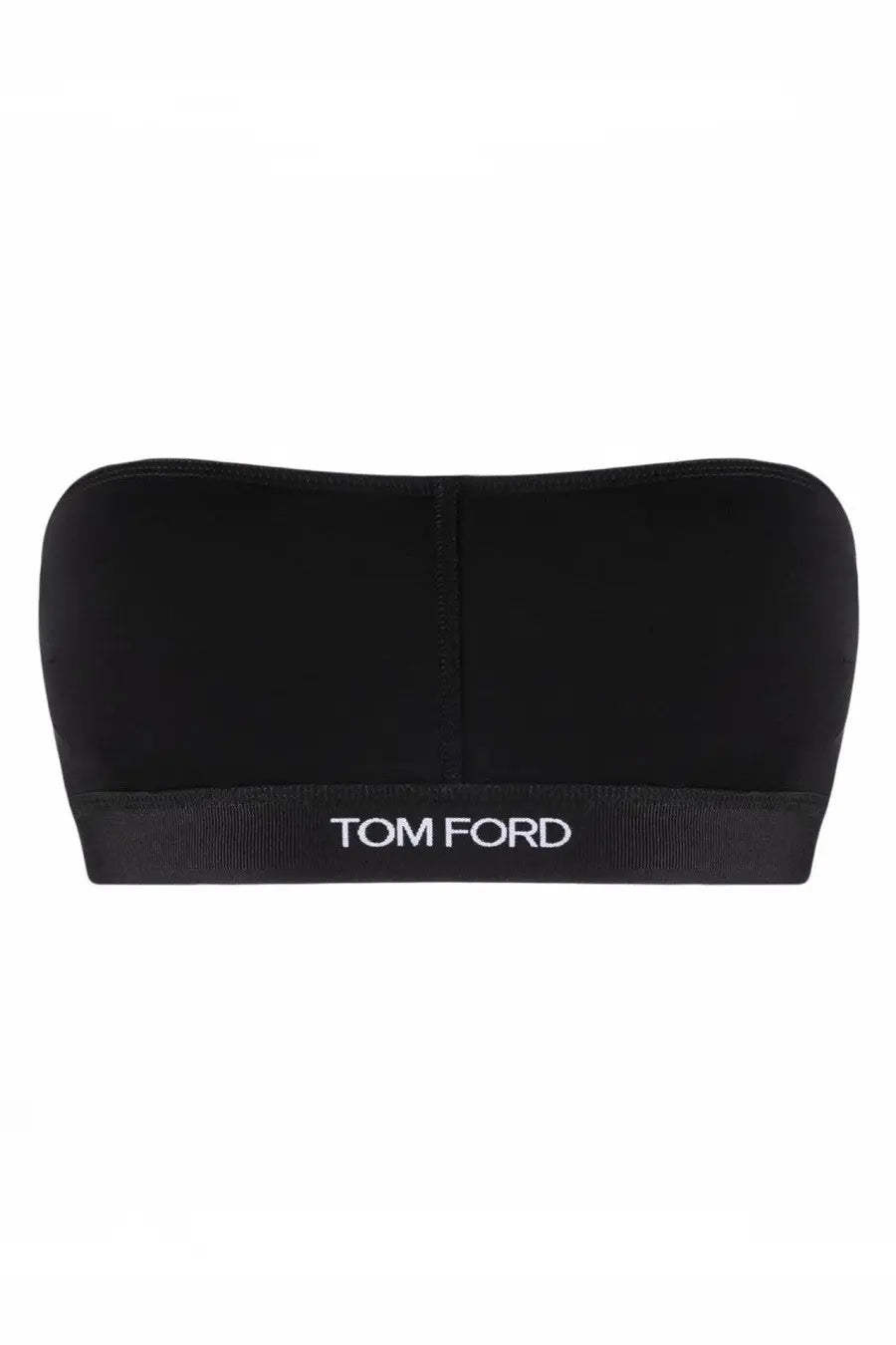 Tom Ford women’s bandeau signature black top with sleek minimalist design and subtle white logo band at the bottom