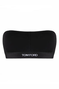 Tom Ford women’s bandeau signature black top with sleek minimalist design and subtle white logo band at the bottom