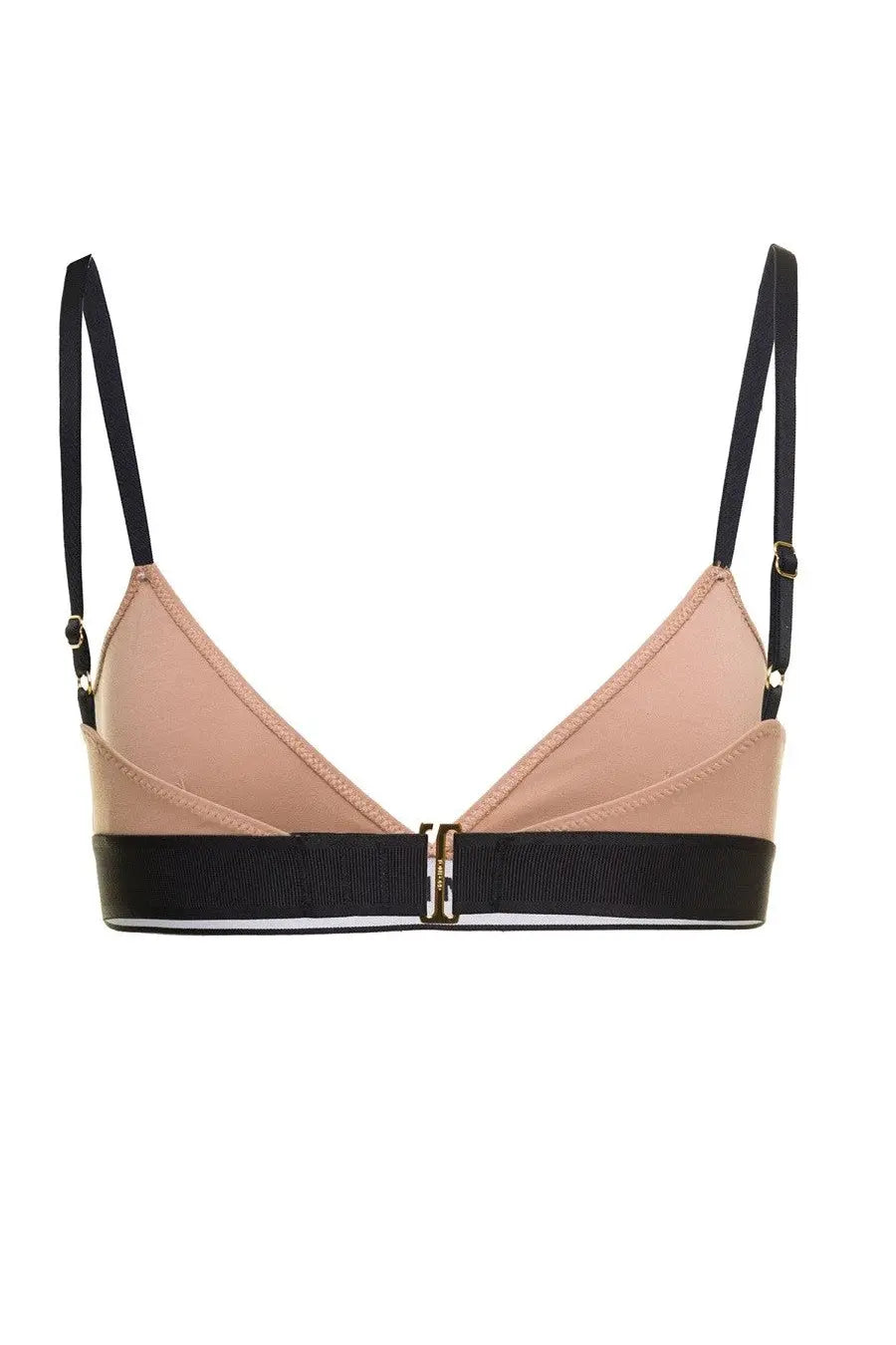 Tom Ford women’s beige and black triangle bra with ribbed band and gold-tone buckle for stylish support