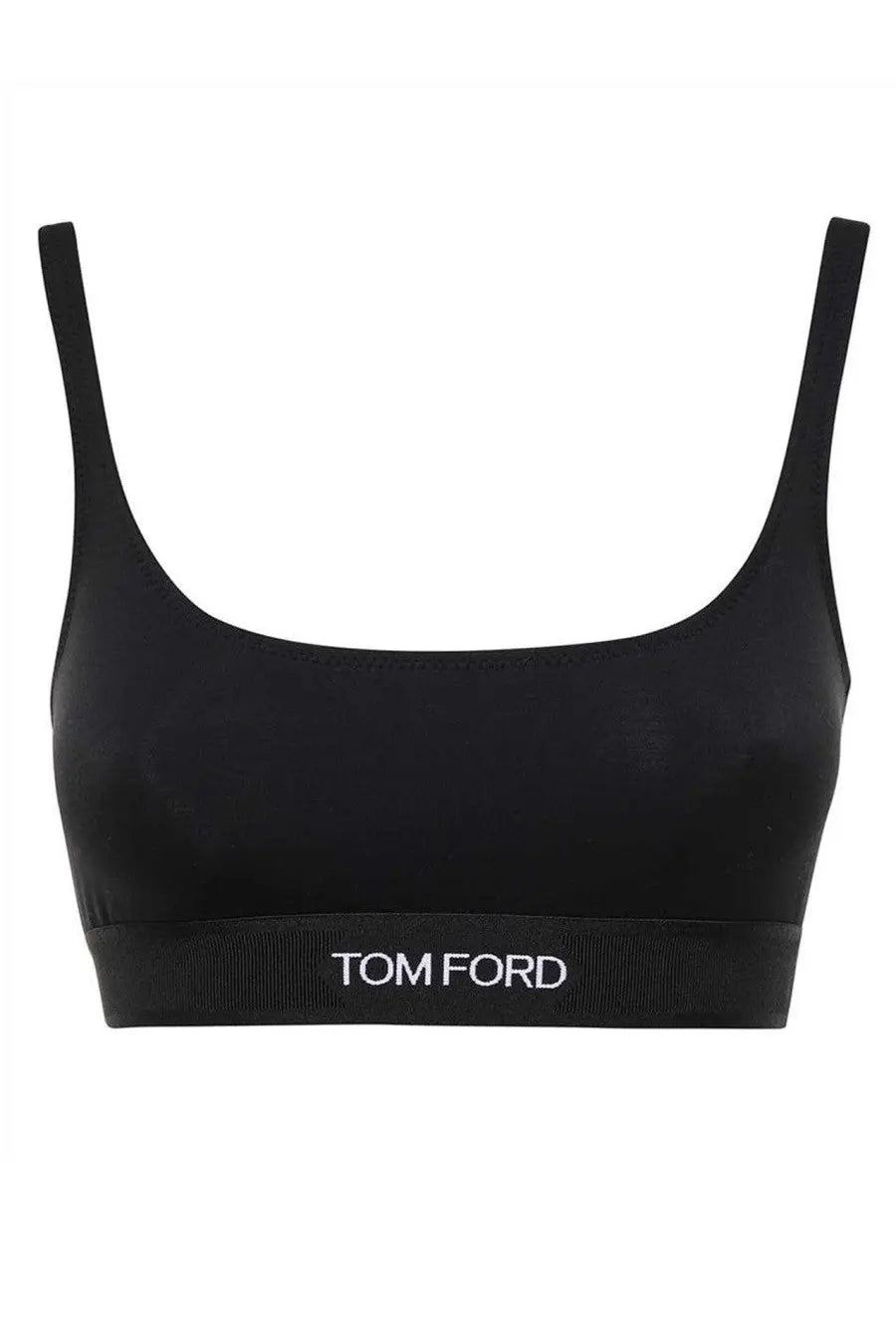 Black tom ford women’s bralette modale firmata with ribbed band and white logo embroidery in soft fabric