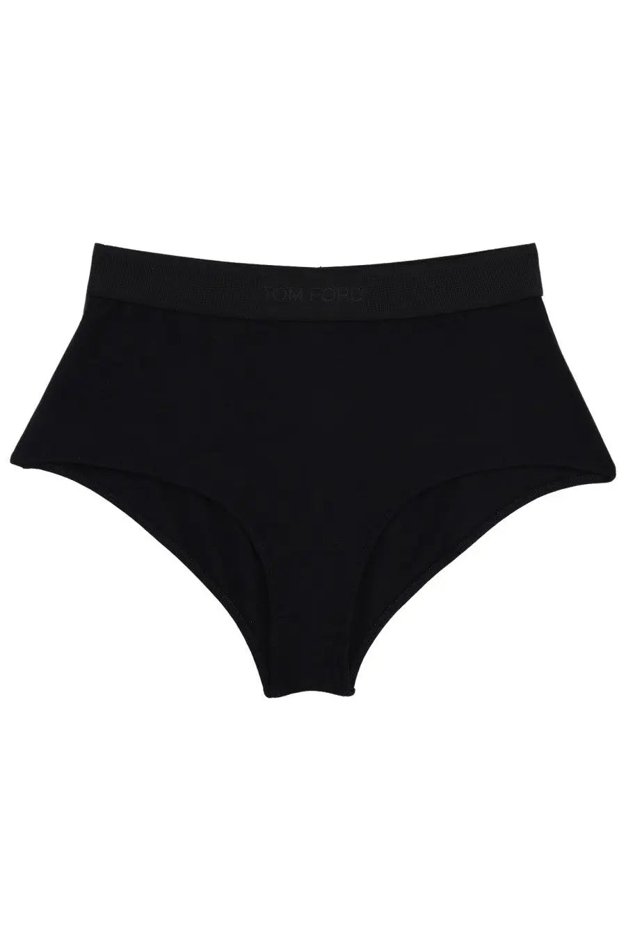 Tom Ford women’s black high-waisted briefs with smooth stretchy fabric and subtle logo on the waistband