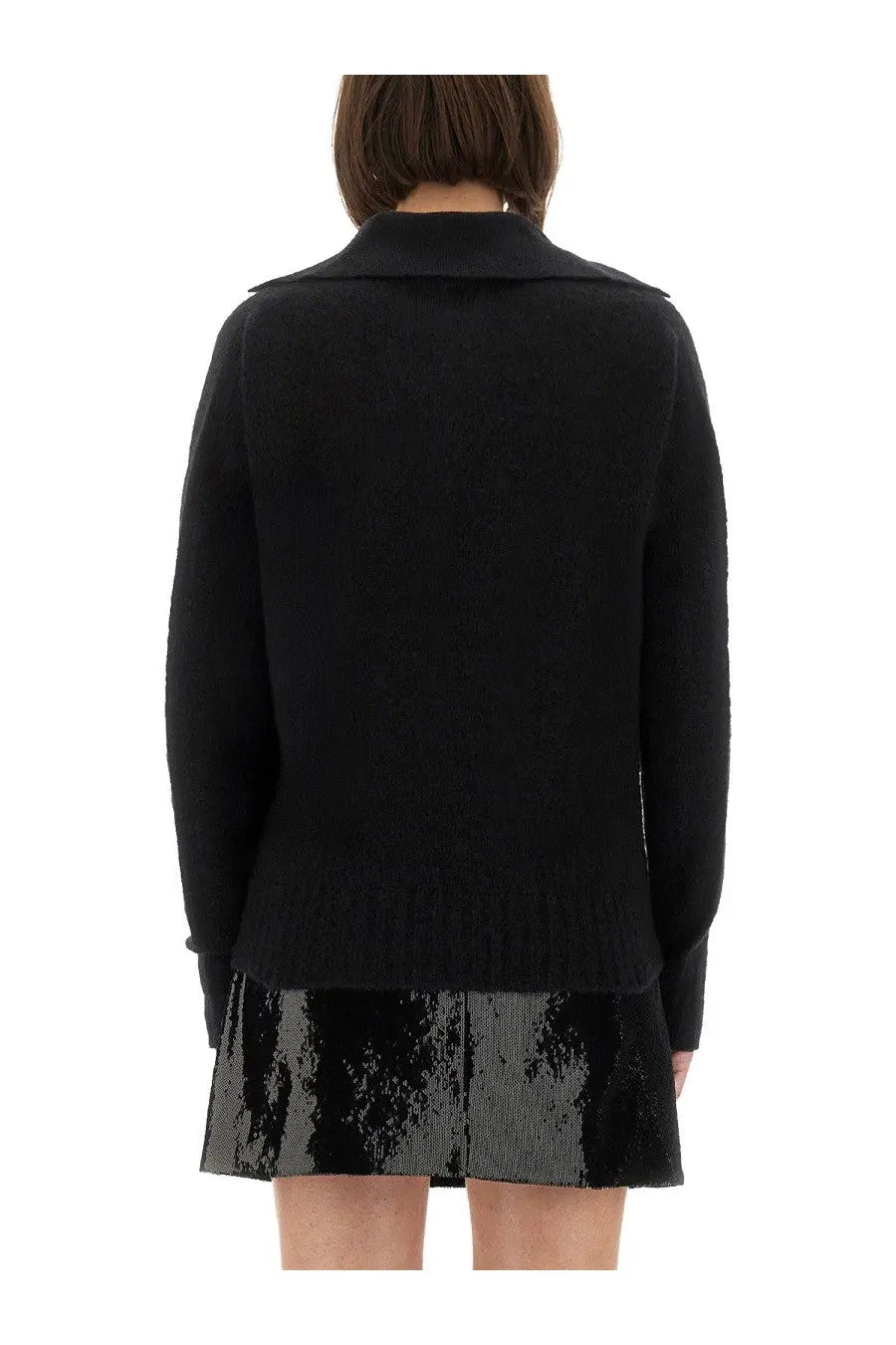 Tom Ford women’s black cashmere and silk long sleeve polo shirt with collar and ribbed cuffs