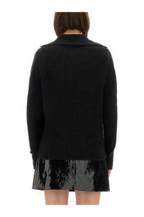 Tom Ford women’s black cashmere and silk long sleeve polo shirt with collar and ribbed cuffs
