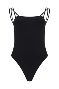 Tom Ford women’s black jersey one-piece swimsuit with thin crisscross shoulder straps for stylish swimwear
