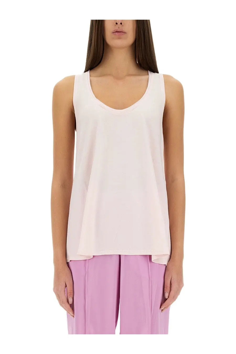 Tom Ford women’s jersey tank top in soft pale pink with a relaxed fit and subtle asymmetrical hem