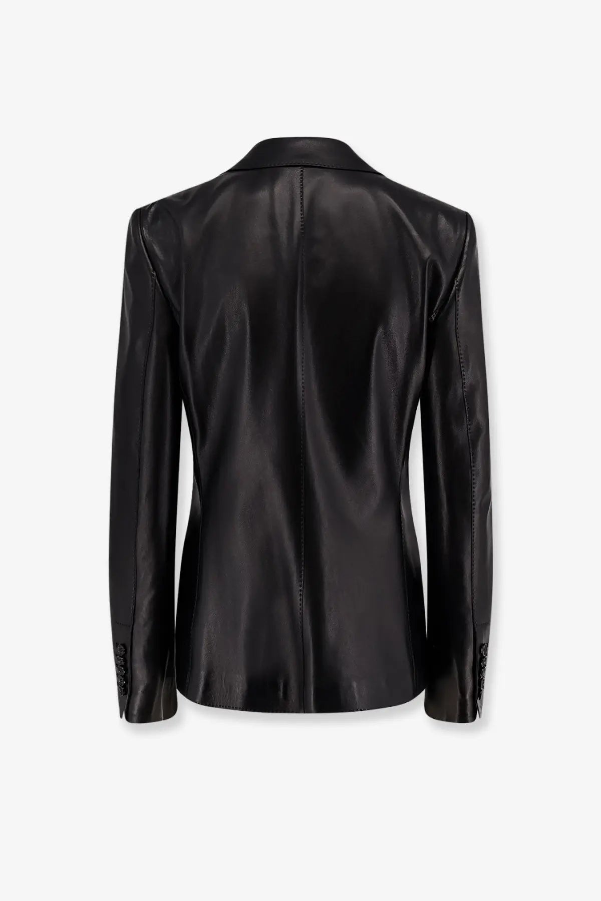 Tom Ford women’s leather blazer black with sleek glossy finish and subtle stitching details