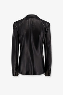 Tom Ford women’s leather blazer black with sleek glossy finish and subtle stitching details