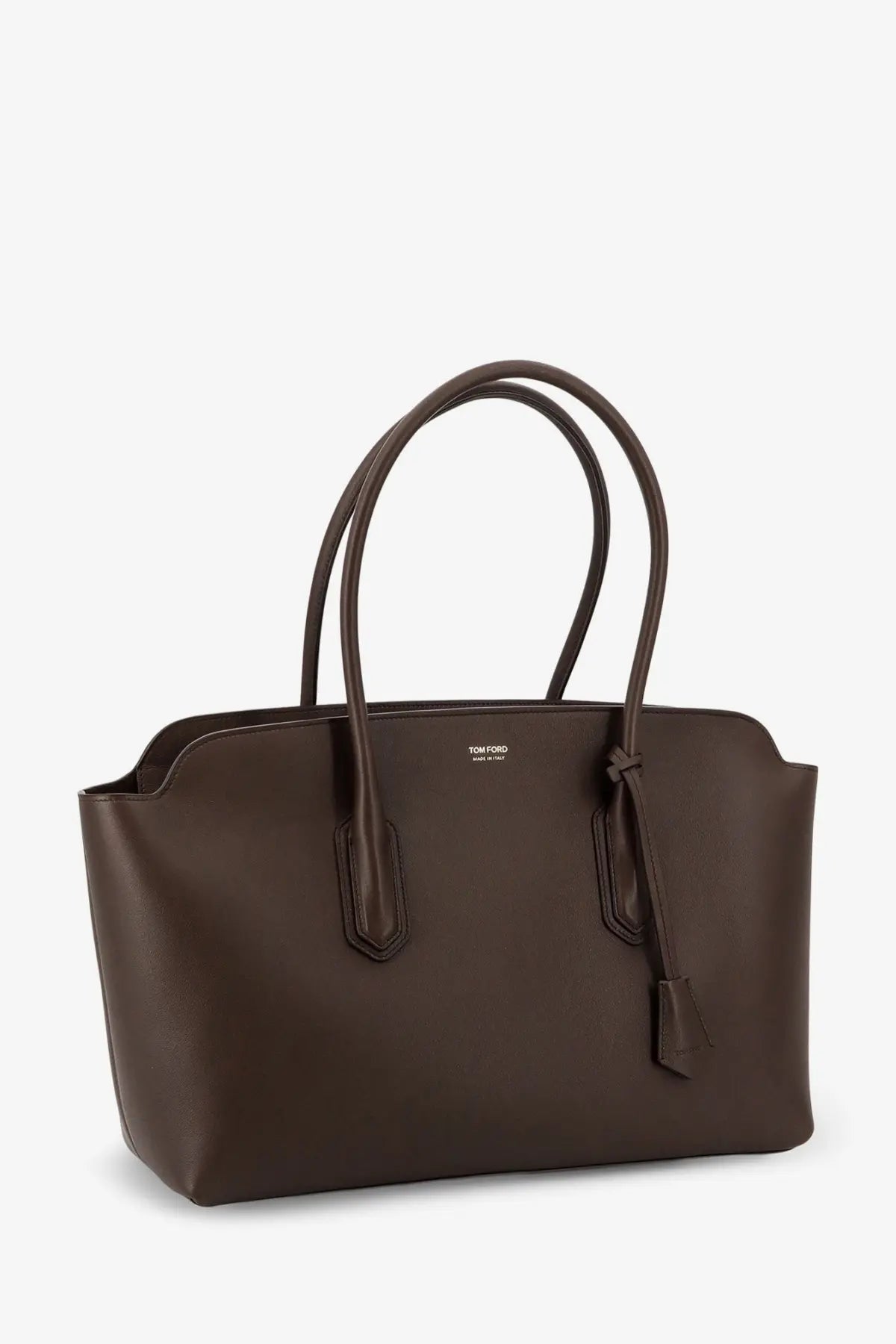 Tom Ford women’s leather shoulder bag in brown with sleek dark brown leather and structured handles