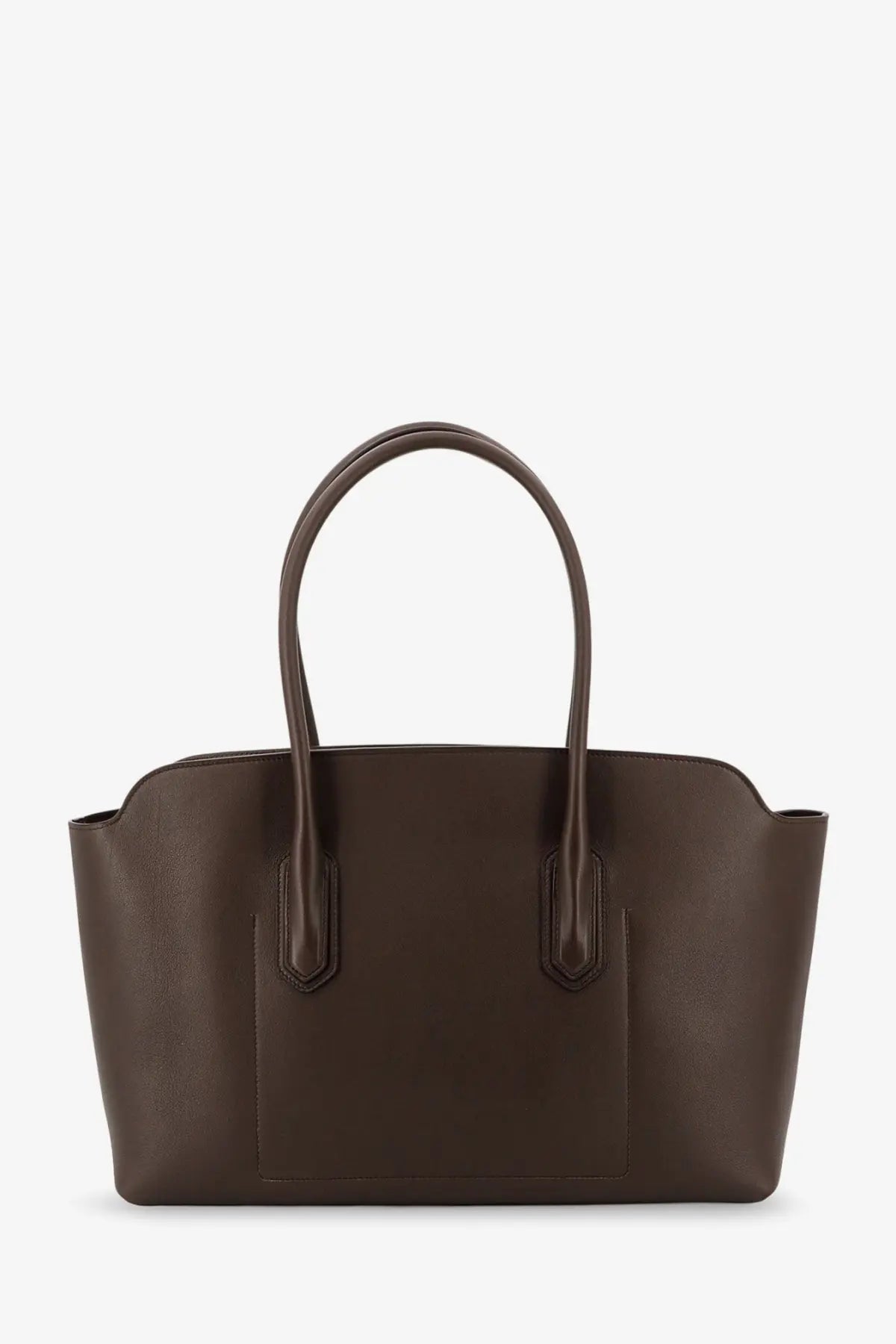 Tom Ford women’s brown leather tote bag with curved top handles and structured minimalist design