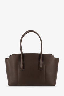 Tom Ford women’s brown leather tote bag with curved top handles and structured minimalist design