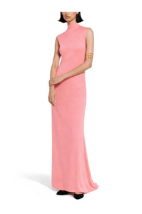 Tom Ford women’s long sleeveless pink viscose dress with high neck and flowing floor-length fabric