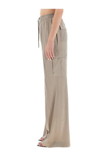 Tom Ford women’s beige wide-leg cargo pants with elastic waistband drawstring and large side flap pockets
