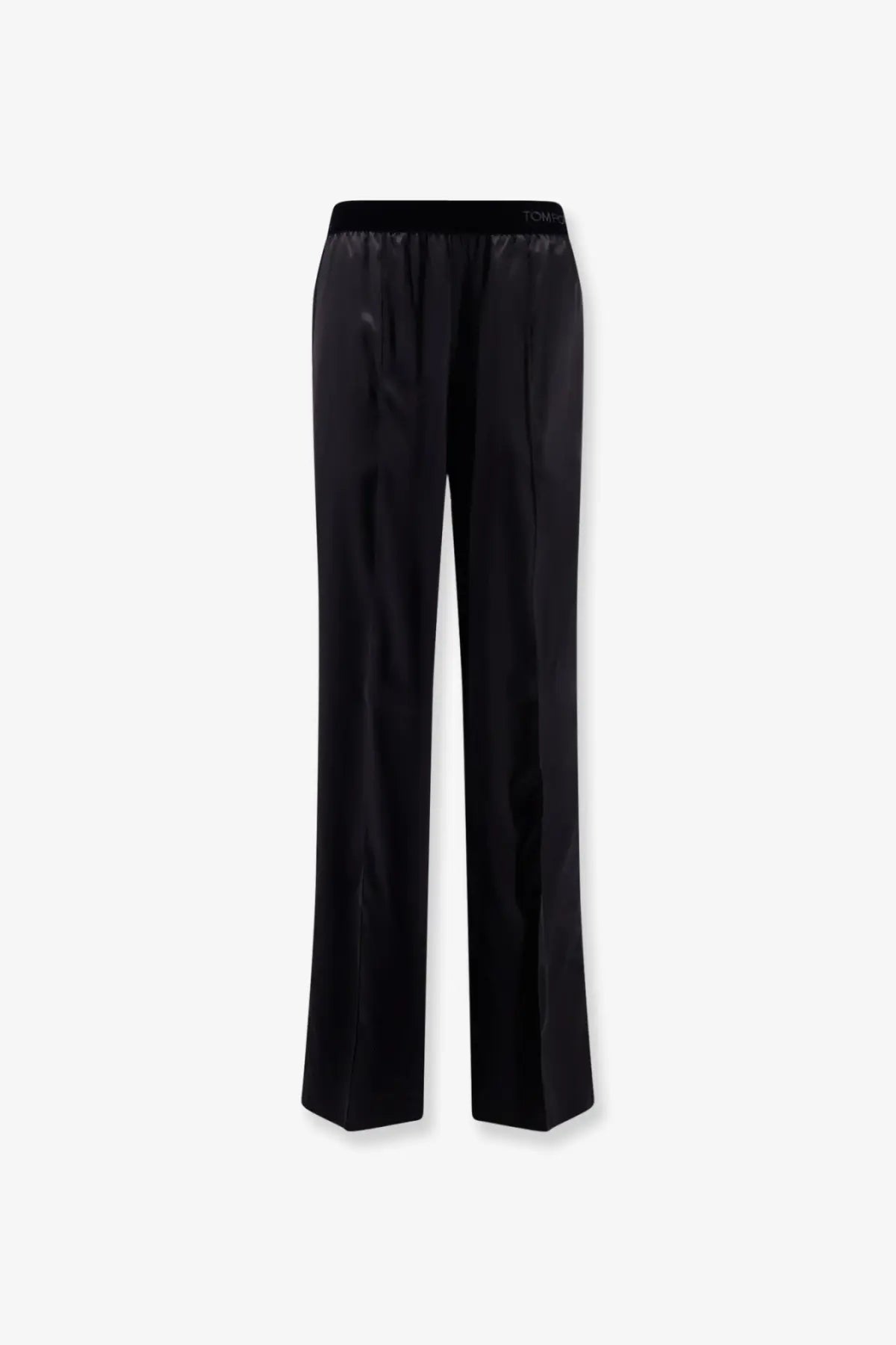 Tom ford women’s pyjamas stretch black satin trousers with a sleek straight-leg cut and elastic waistband featuring tommy logo