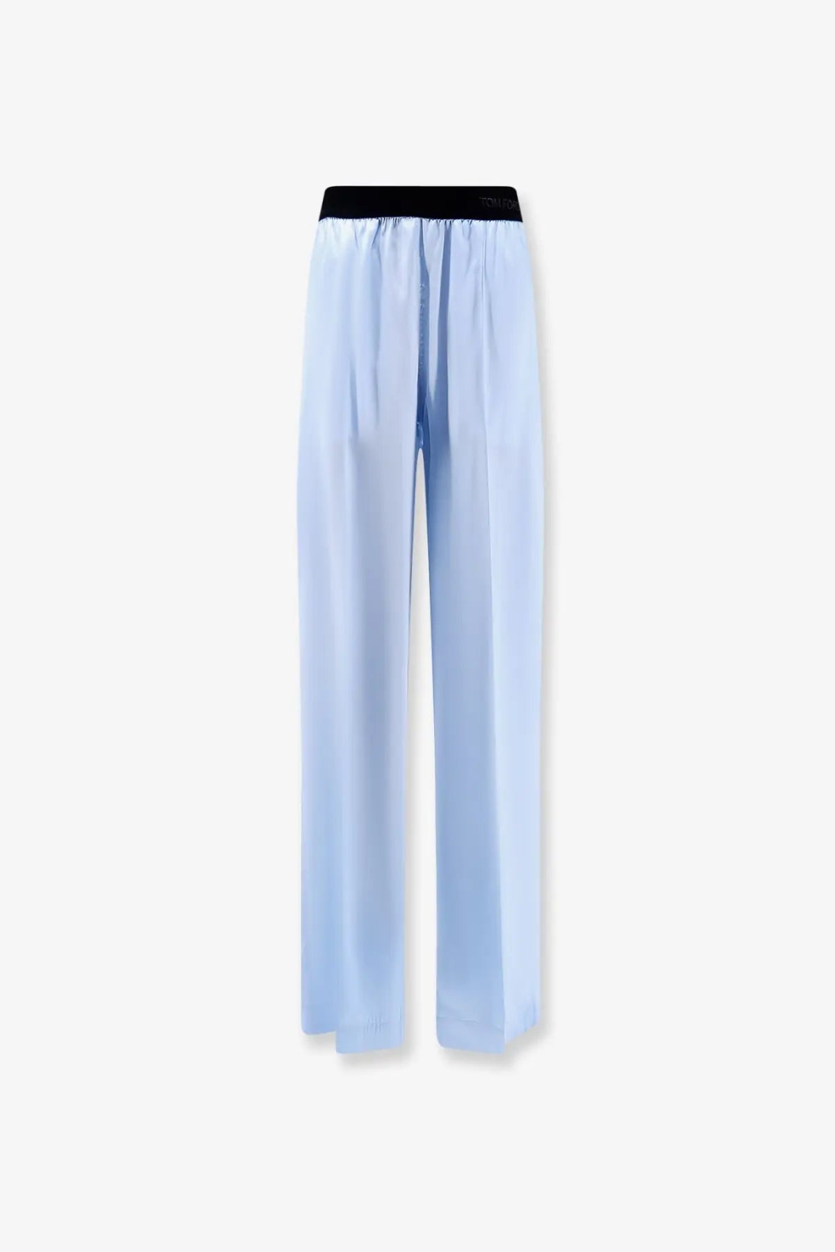 Light blue satin stretch trousers with black elastic waistband from tom ford women’s pyjamas grey collection