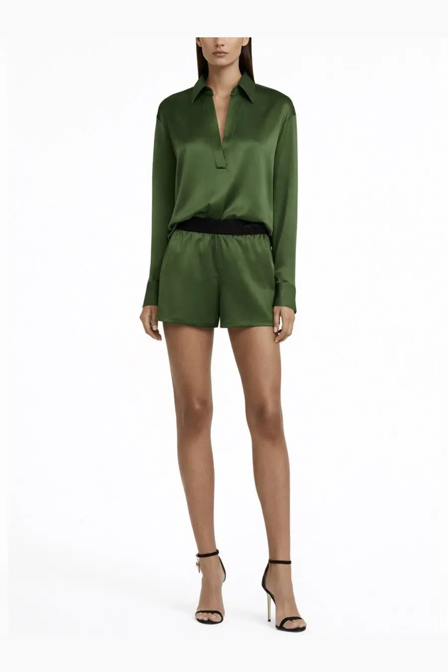 Tom Ford Women's Silk Pajama Shorts Green, view 2