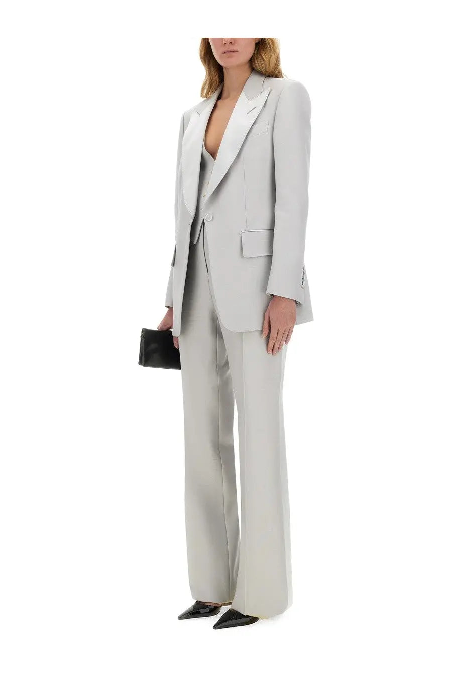 Tom Ford Women's Single Breasted Tuxedo Jacket Bianca Grey, view 2