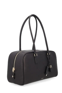 Tom Ford women’s small black leather handbag with gold-tone zipper hardware and dual top handles in sleek rectangular shape
