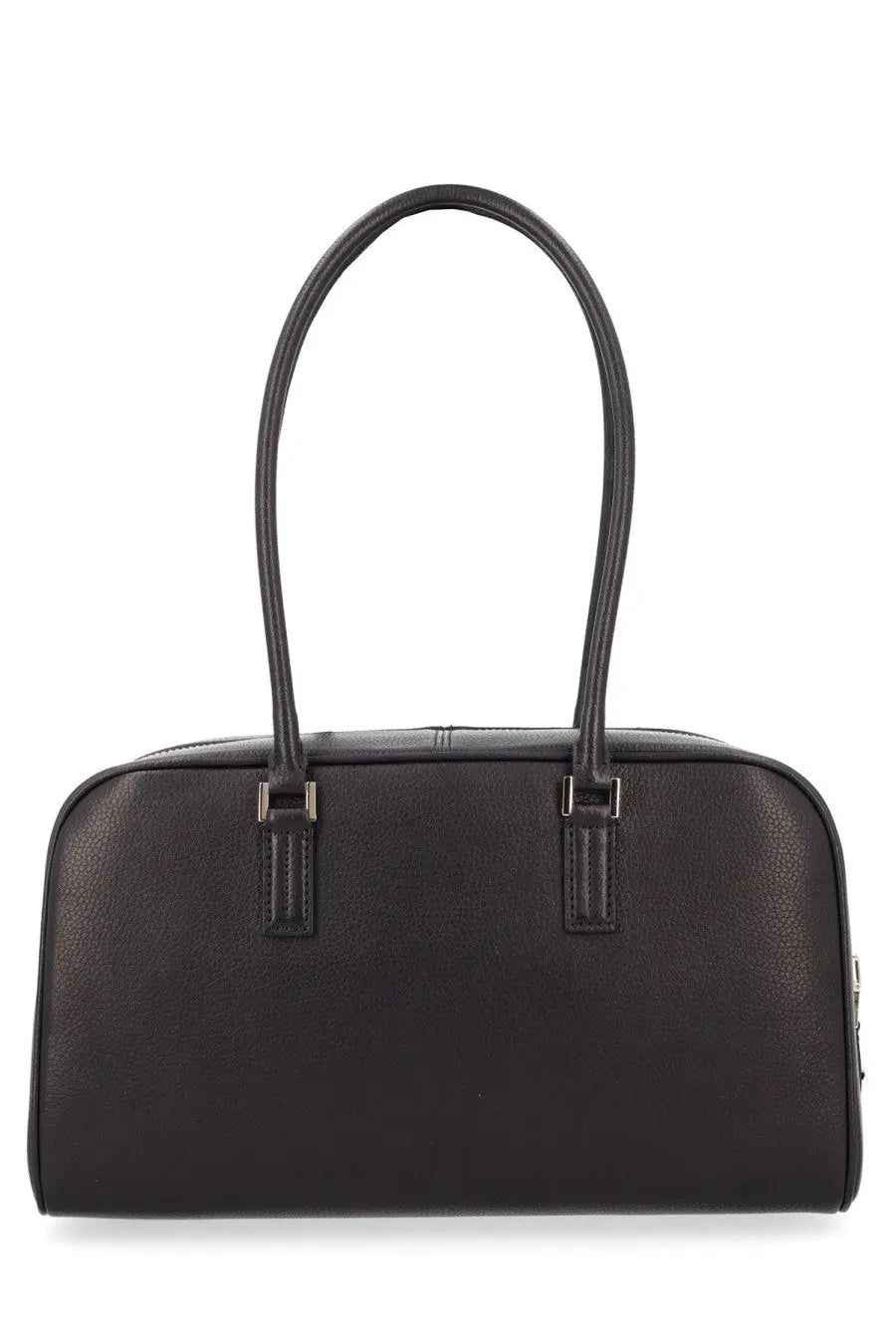 Tom Ford women’s small leather bag black with black leather satchel body curved top handles and silver metal hardware