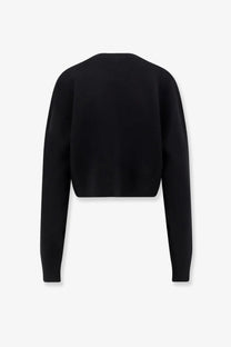 Tom Ford women’s black wool and cashmere cropped knit sweater with long sleeves and round neckline