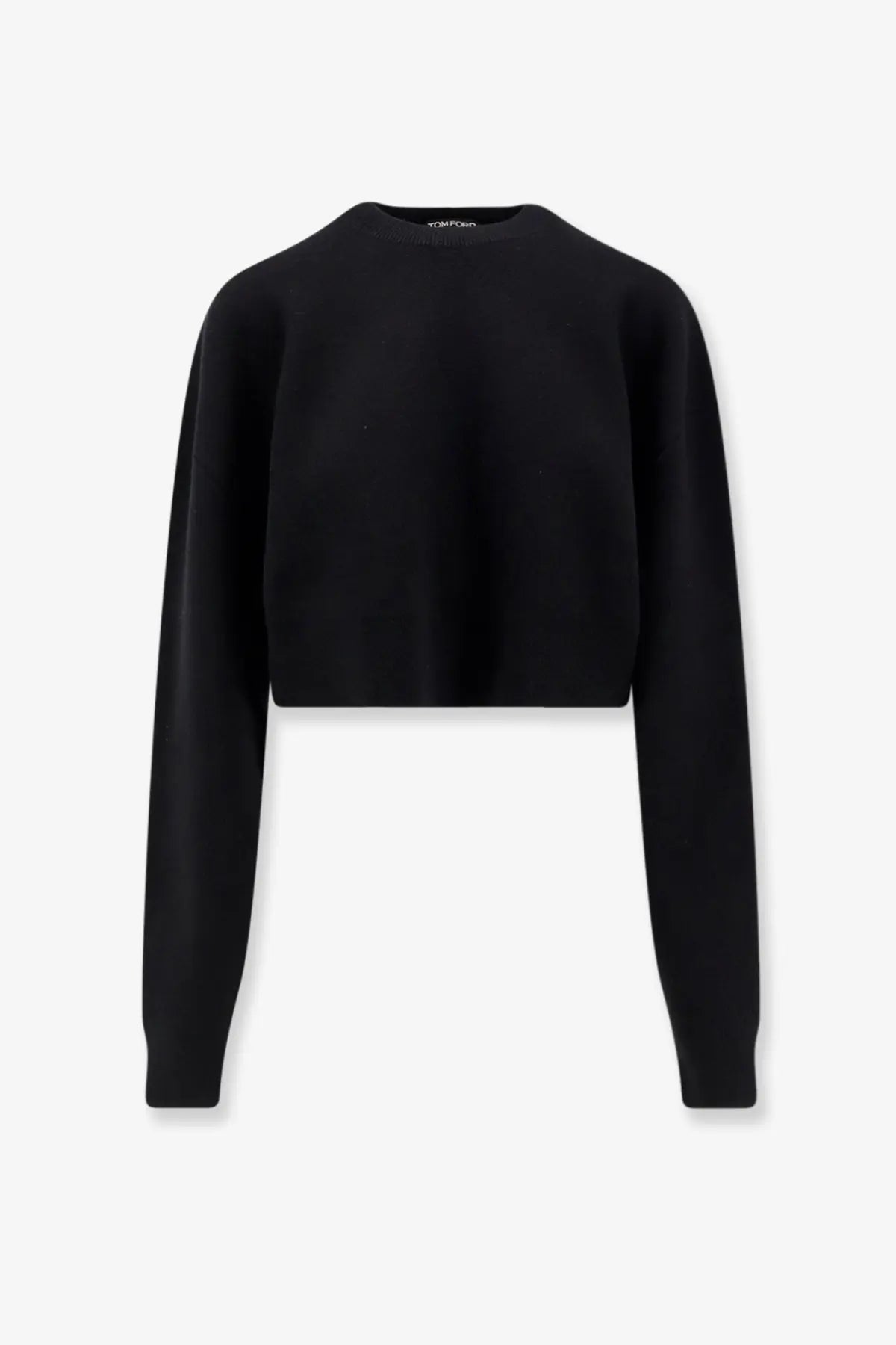 Tom Ford women’s black cropped wool and cashmere sweater with long sleeves and a round neckline in smooth knit