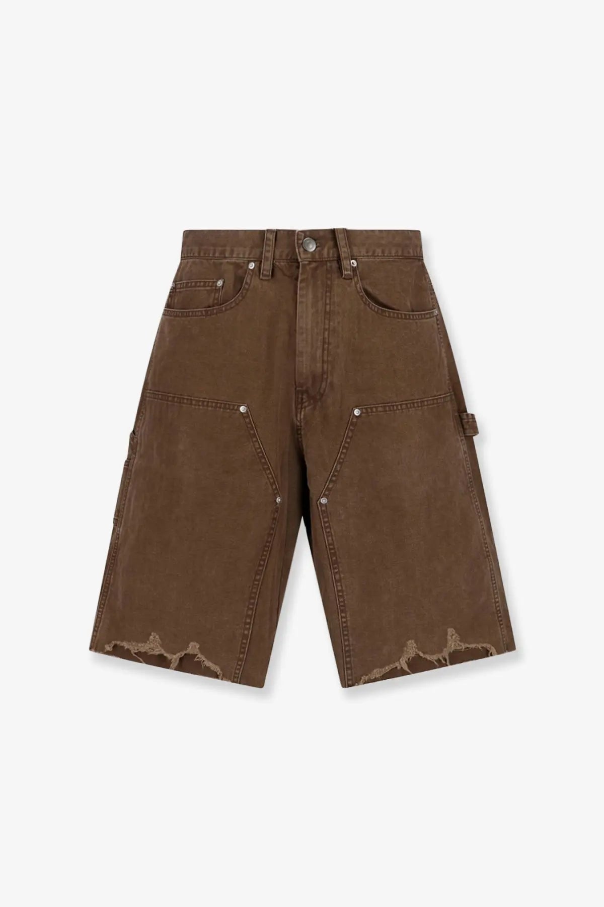 Tonywack men’s brown cotton denim cargo shorts with distressed hems and multiple pockets for casual wear