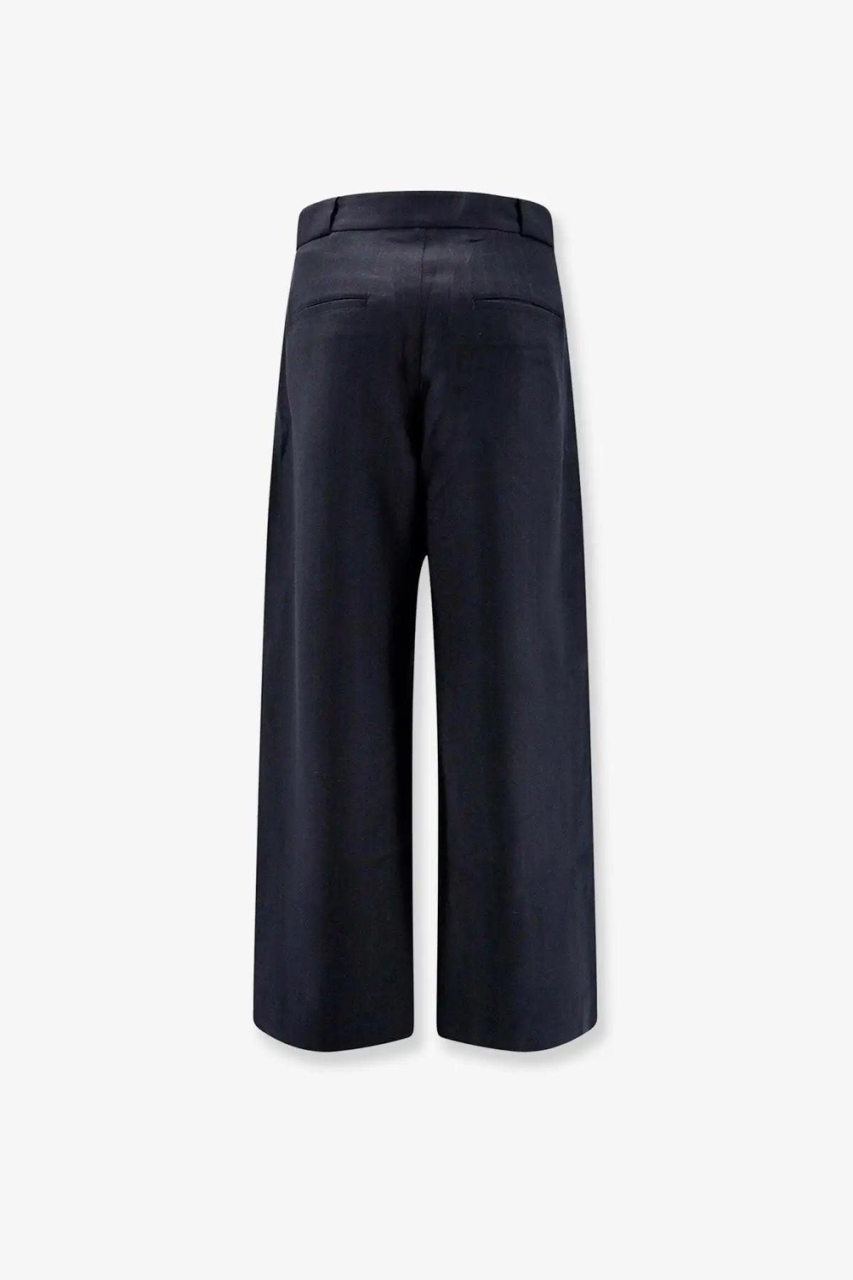 Black wide-leg cotton trousers with tailored fit and subtle back pleats from tonywack men’s loose fit collection