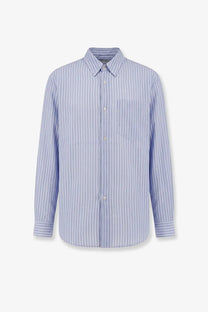 Tonywack men’s lyocell shirt blue with light blue and white vertical stripes long sleeve button down with classic collar