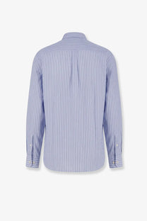 Tonywack men’s lyocell shirt blue with light blue and white vertical stripes and a classic collar long-sleeved design